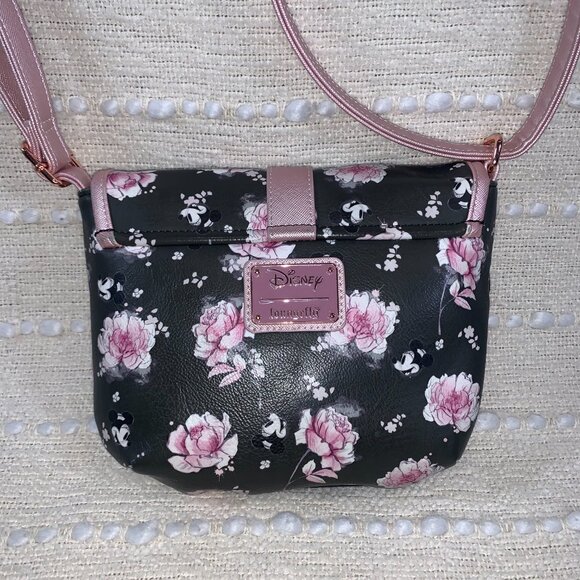 Disney LOUNGEFLY Minnie Mouse Pink Floral Saddle Bag Crossbody Purse - Picture 4 of 15